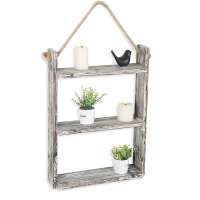 3-Tier Rustic Wood Wall Shelf with Hanging Rope