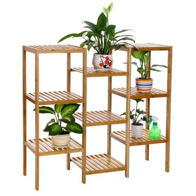 Natural Bamboo 9-Tier Customizable Utility Shelf Bathroom Rack Plant Display Stand Storage Rack Shelving Unit