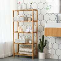 100% Bamboo 5 Tier Bathroom Rack Storage Stand Flower Shelves