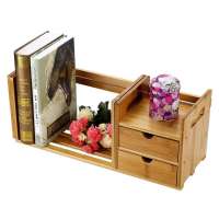 DIY Bookshelf Adjustable Desk Tabletop Book Storage Organizer Bamboo Rack Storage Organizer with Drawer